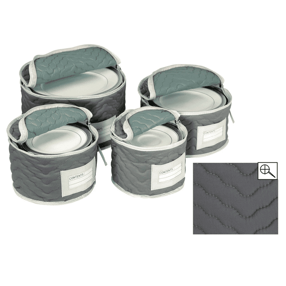 American Dream Home Goods Microfiber Plate Storage Cases and Protective Dish Organizer, Grey, Set of 4