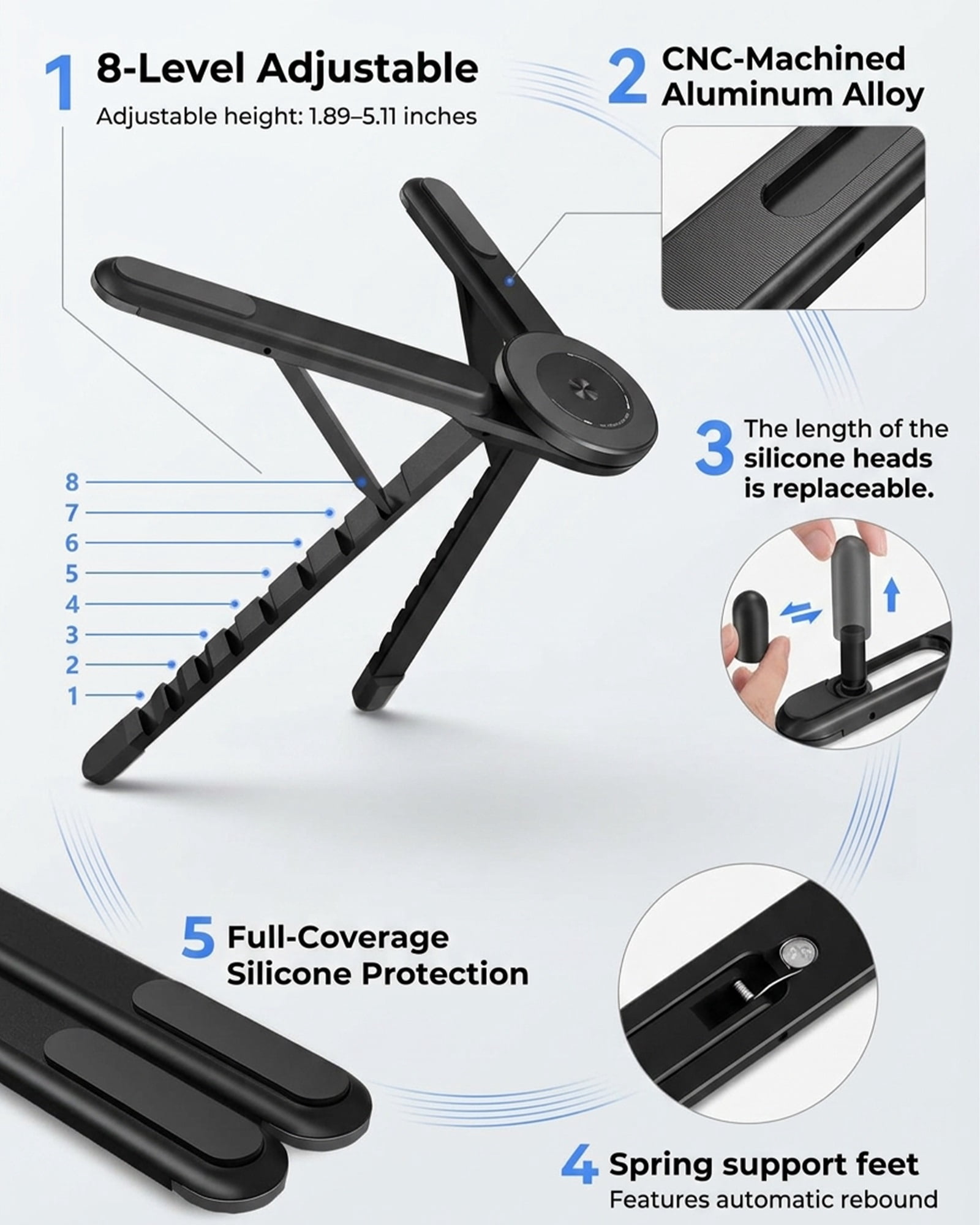 3-in-1 Magnetic Foldable Laptop Stand Portable Adjustable Computer Riser for Desk Integrated Folding Desktop Phone Holder Aluminum Tablets Collapsible Lying down Multi-angle Support