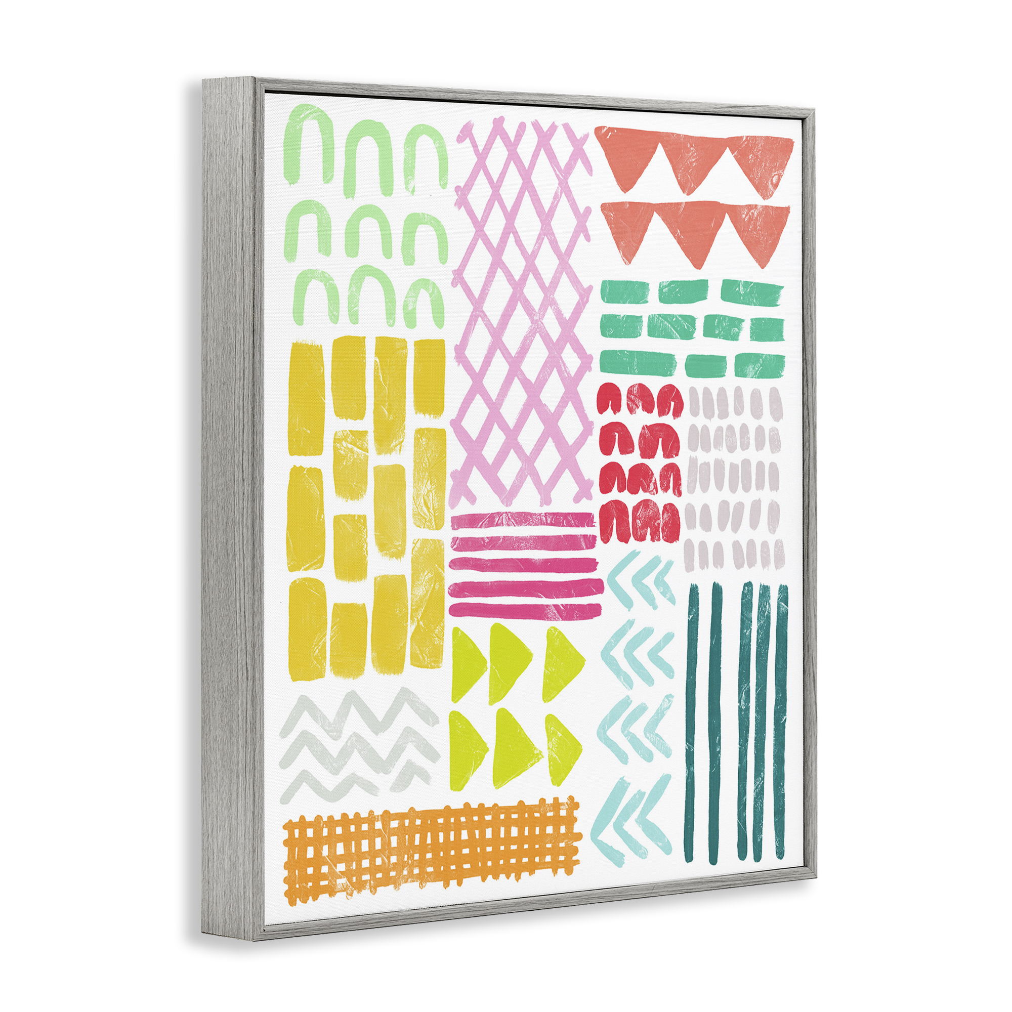 Stupell Industries Fun Varied Patterns & Shapes Abstract Painting Gray Framed Art Print Wall Art, 16 x 20