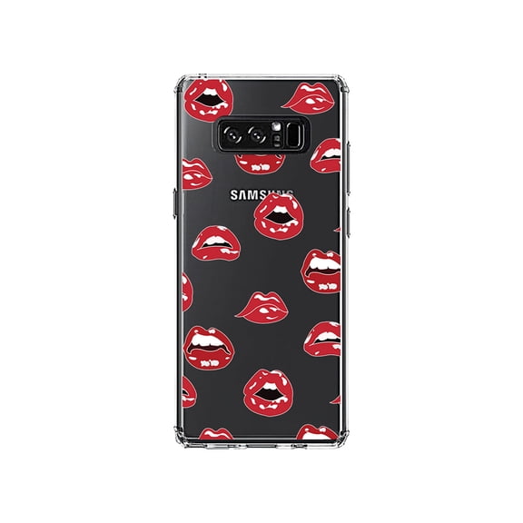 DistinctInk Clear Shockproof Hybrid Case for Samsung Galaxy Note 8 - TPU Bumper, Acrylic Back, Tempered Glass Screen Protector - Red Lips