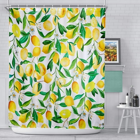 Fabric Shower Curtain With Hooks, Lemon Shower Curtain Hooks