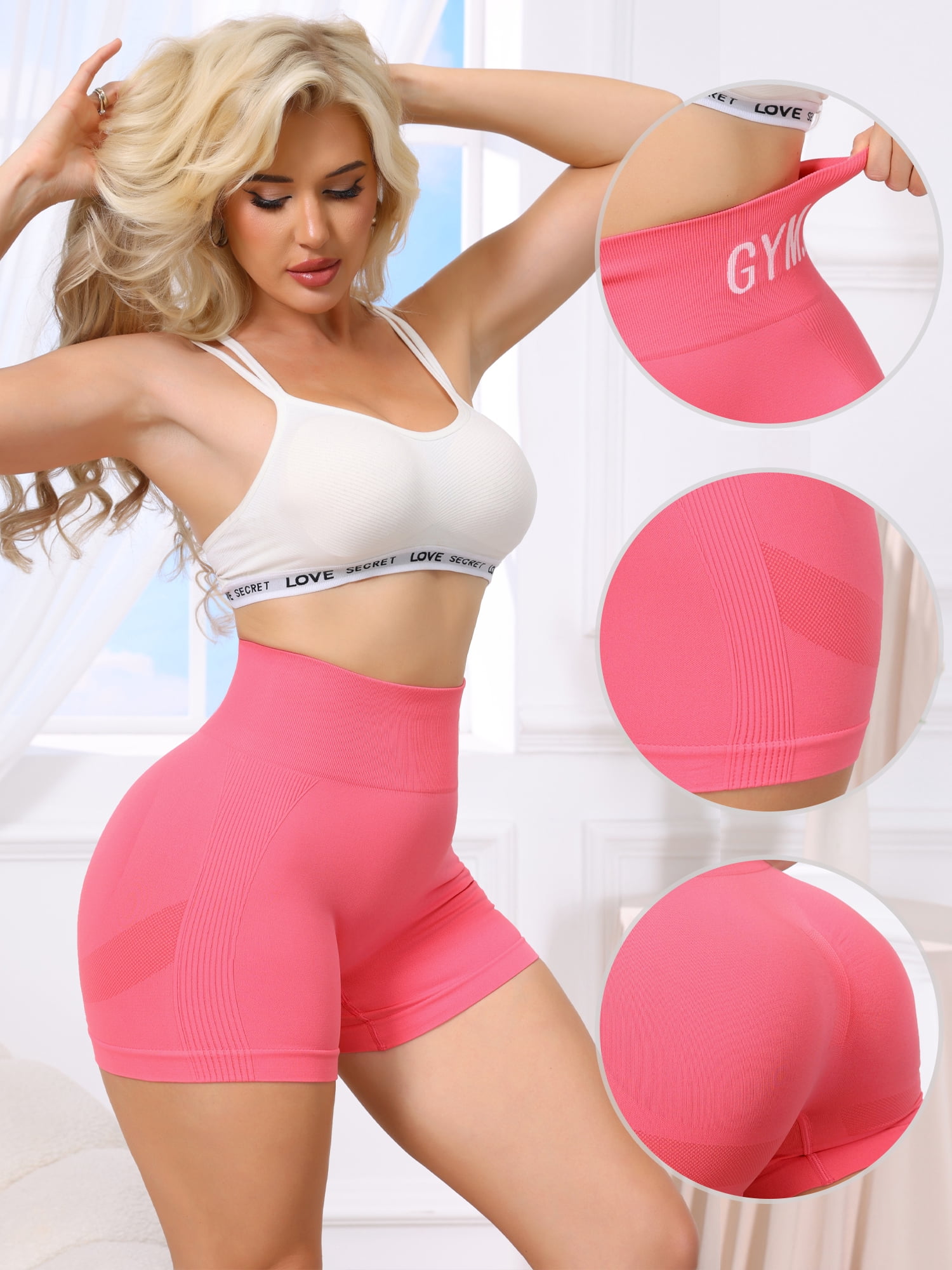 DARING DIVA Women's Letter Print High Waisted Workout Yoga Shorts XL Rose