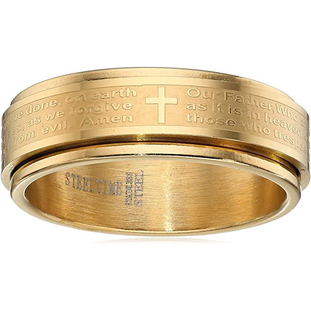 Collection Steeltime Men s 18k Gold Plated Our Father Prayer Spinner Band Ring