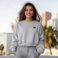 thumbnail image 3 of Dalix Butterfly Embroidered Fleece Relaxed Boxy Fit Long Sleeve Crewneck Sweatshirt Womens in Heather Gray L Large, 3 of 5