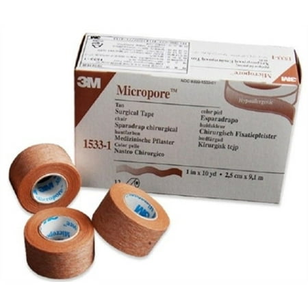 Micropore Surgical Medical Tape, Tan, Paper, 1 Inch X 10 Yards, 3M 1533-1, Single