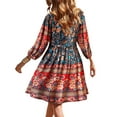 thumbnail image 3 of Txlixc, vestido bohemio informal de verano para mujer, estilo étnico, estampado Floral, cuello en V, manga abullonada, vestido corto oscilante a la moda Txlixc  Vestido bohemio casual de verano para mujer, 3 of 5