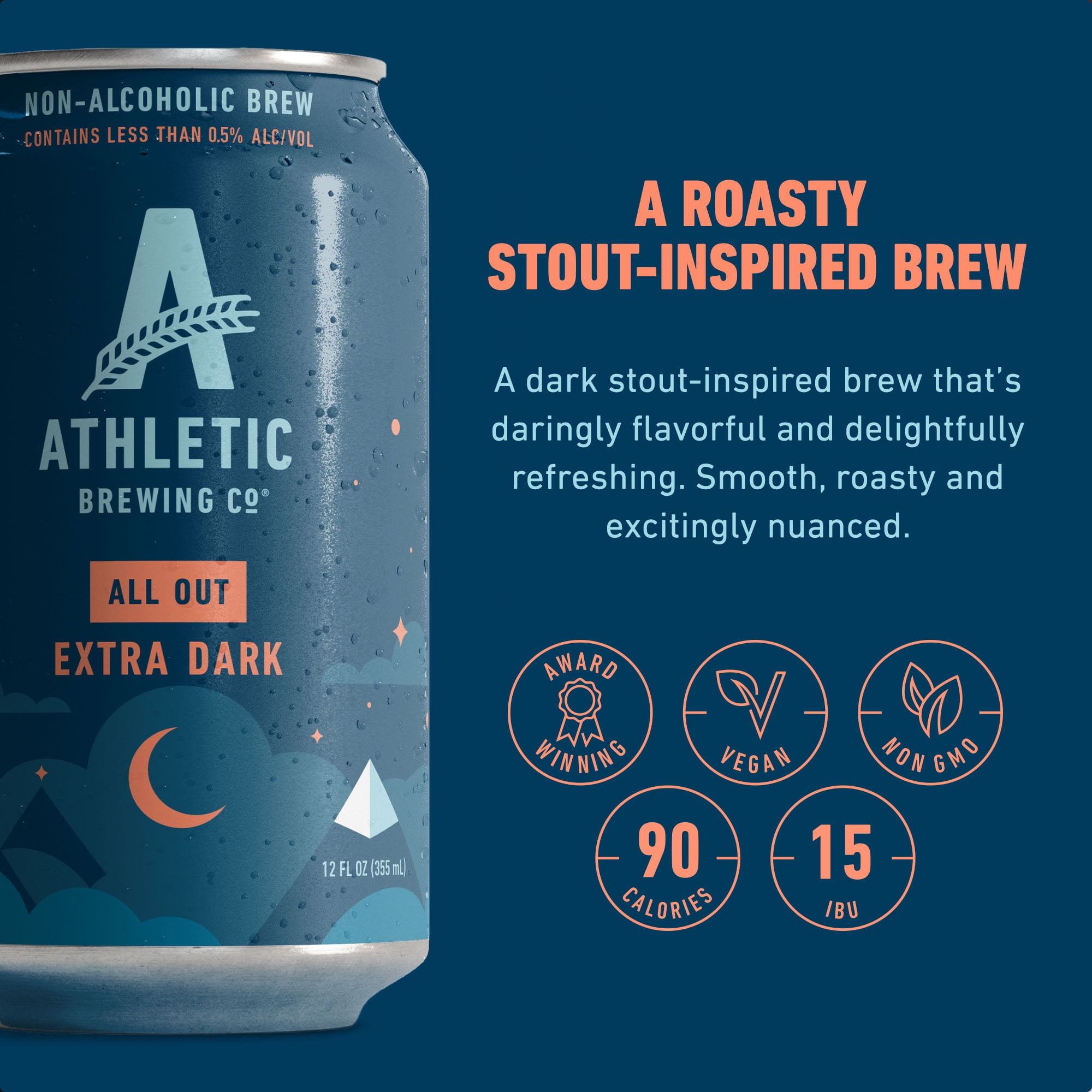Athletic Brewing Company All Out Extra Dark, Upside Dawn, Run Wild & Cerveza Atletica Mixed Case, Craft Non-Alcoholic Beer Beer, 12 fl oz Cans, 24 Pack