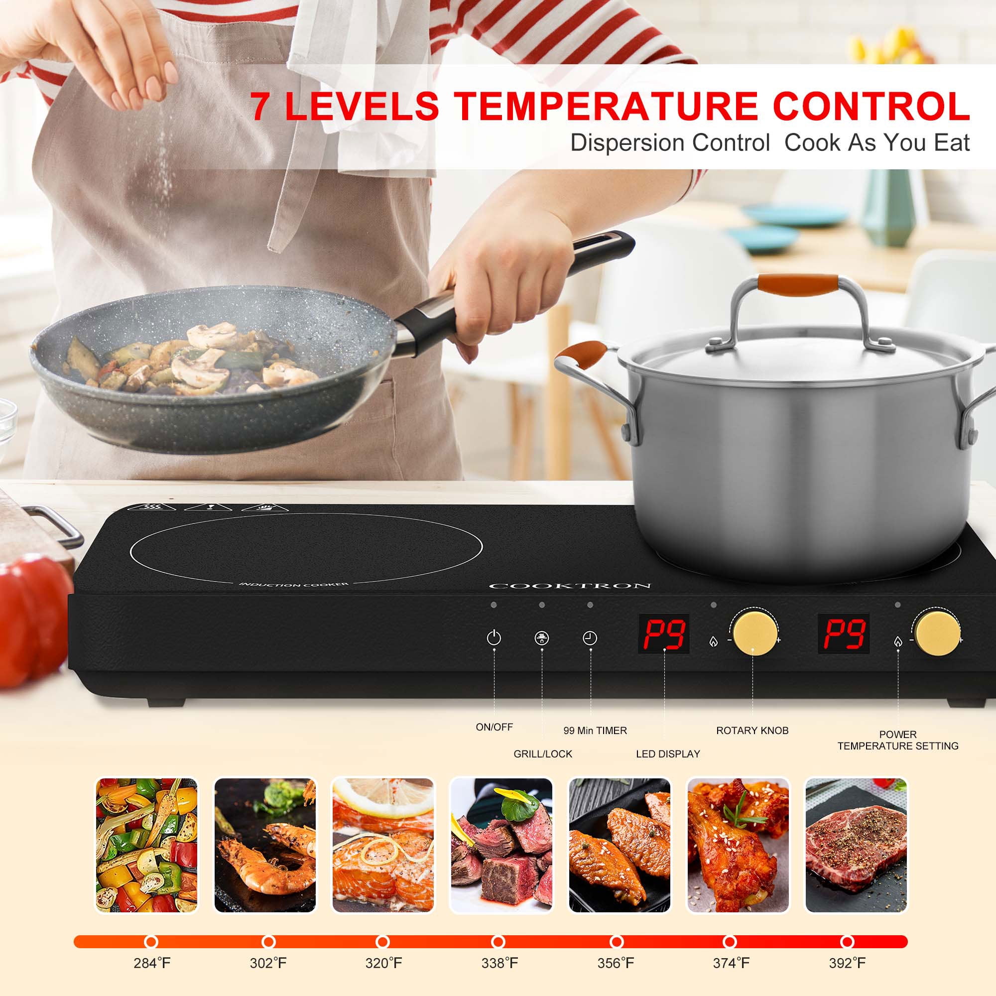Induction Cooktop, Double Induction Burner with Removable Grill