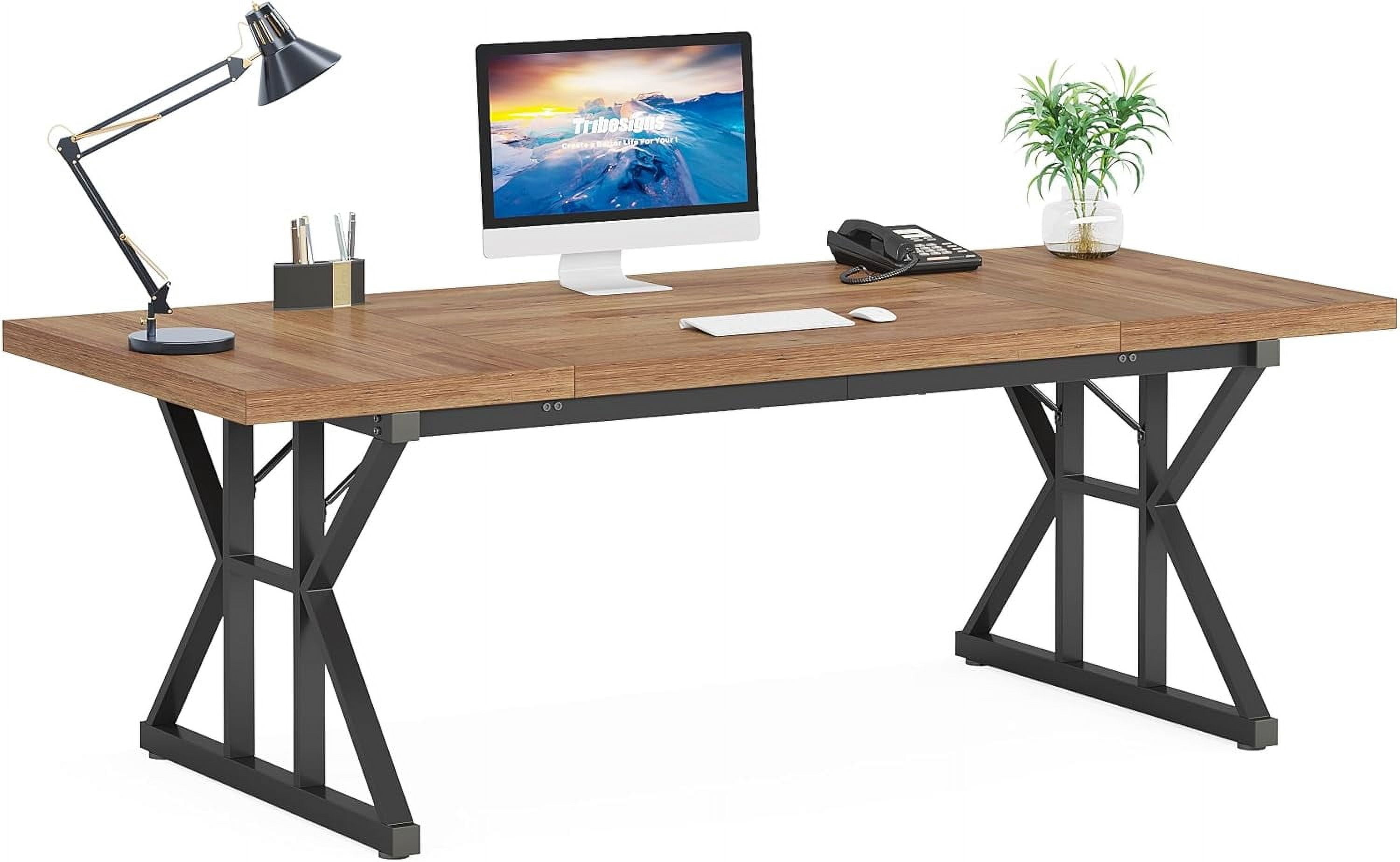 Tribesigns 70.9-Inch Executive Office Desk, Large Computer Work Desk for Home Office (Light Brown & Black)