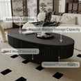 thumbnail image 3 of Noble House Leigh 47" Oval Coffee Table with Hidden Storage, Solid Wood Veneer Fluted Accent Tea Table, Black, 3 of 15