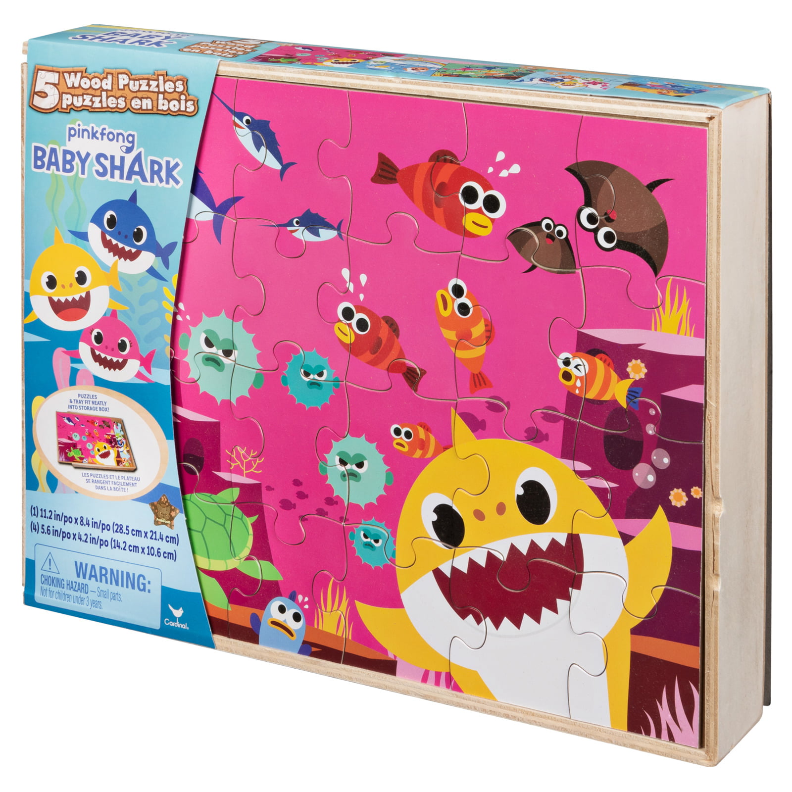 Details about  / Baby Shark 5 Wood Puzzles in Wooden Storage Box for Kids 4years /& up