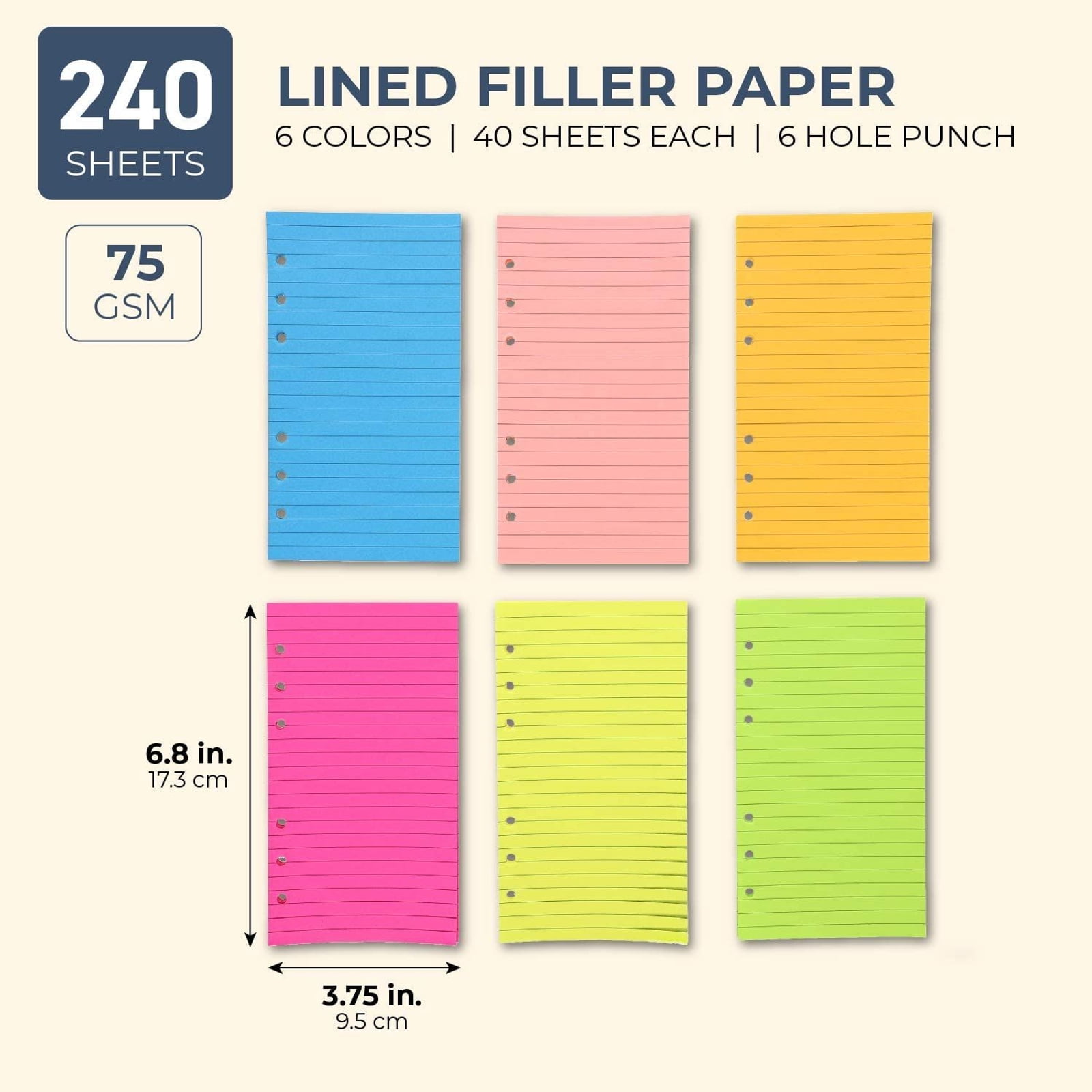 6-Sheet Binder Three-Hole Punch 1/4" Holes, Assorted Colors