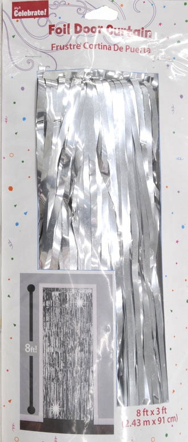 Way to Celebrate Metallic Silver Foil Fringe Door Curtain, 8ft x 3ft, 1 Ct.