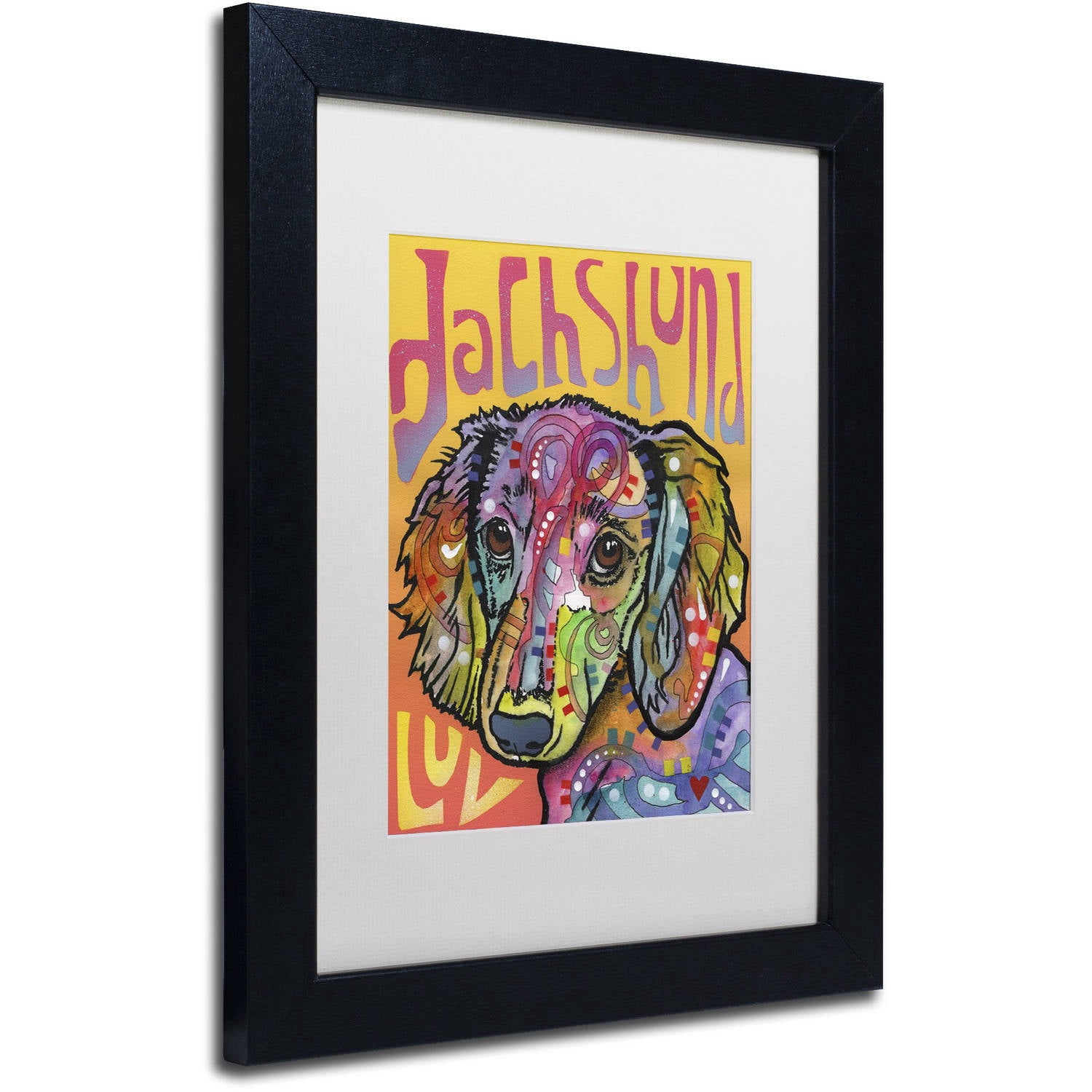 Trademark Fine Art 'Dachshund Love' Canvas Art by Dean Russo, White Matte, Black Frame
