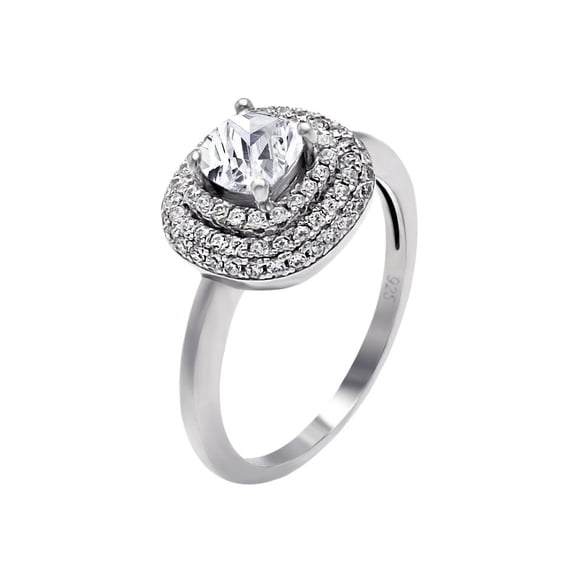 Rhodium Plated Sterling Silver 925 Micro Pave Clear CZ Square Ring White Jewelry Female Size 9