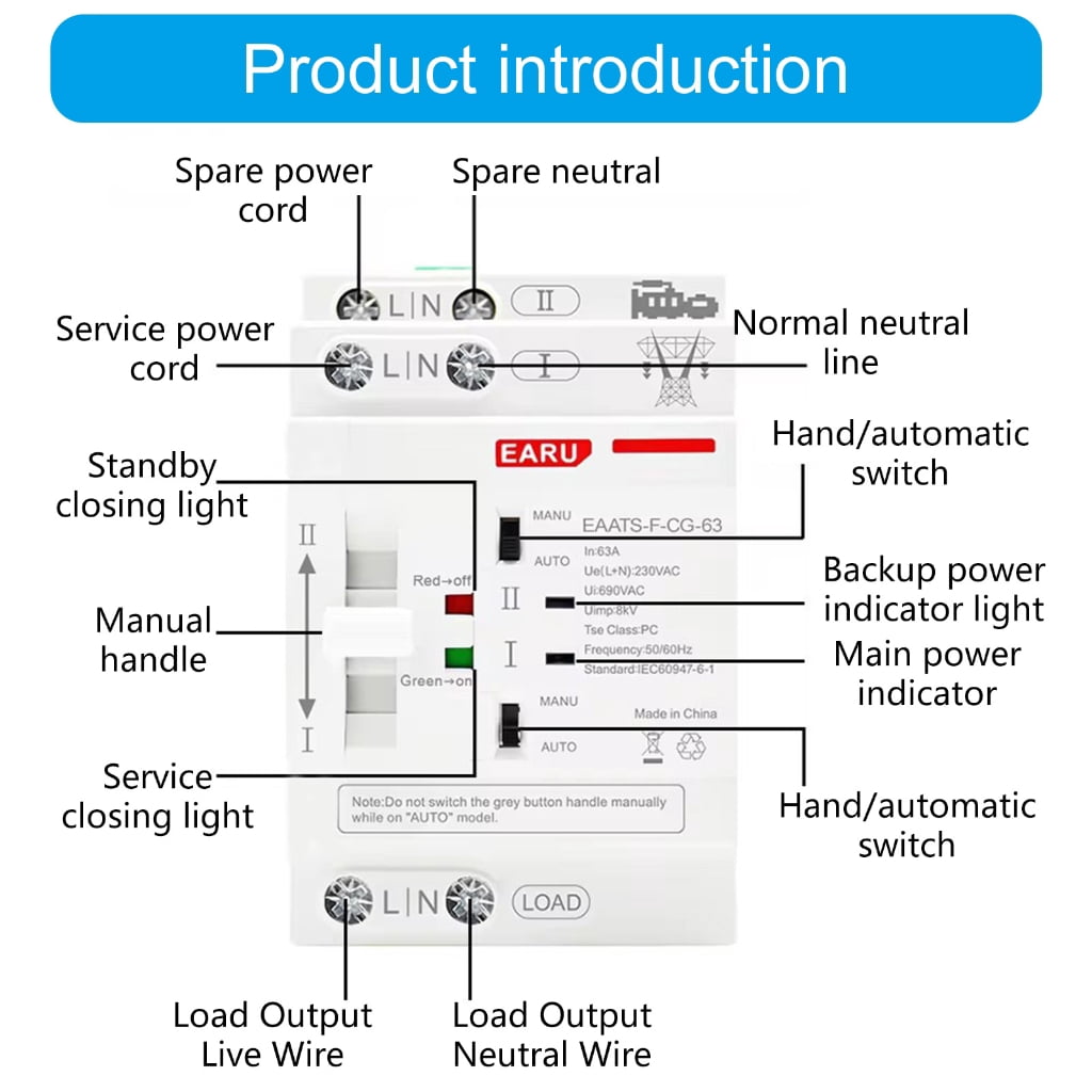 lanema Din Rail Mounted Power Transfer Switches 4P 110V/220V Electrical Selector Switches