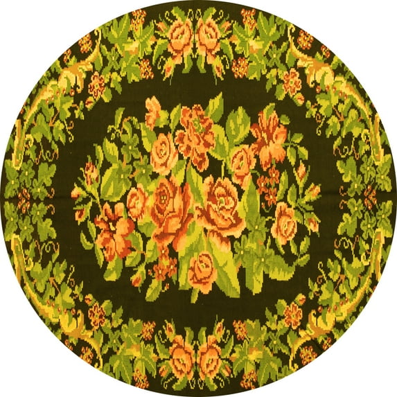 Ahgly Company Indoor Round Medallion Yellow French Area Rugs, 8' Round