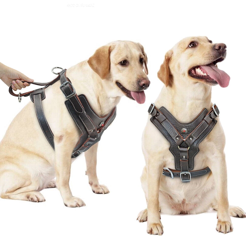 Didog Leather Large Dog Harness Heavy Duty Vest Thick Soft for Big Medium Breed Dogs Brown