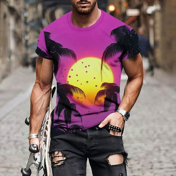T Shirts for Men under $5 Short Sleeve Print Fallow Round Neck Casual T-shirt