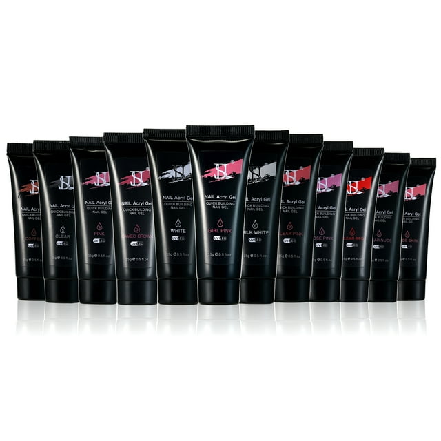 Kit Completo para Uñas: Gel de Extensión en 12 Colores + Base, Sellador y Agente Limpiador + Pincel Doble y Lima + 100 Uñas Postizas