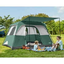 PORTAL 6 Person Camping Tent with Porch, Family Camping Tent with Tall Height, Water Resitant Large Tent for Camping, Backyard, Green