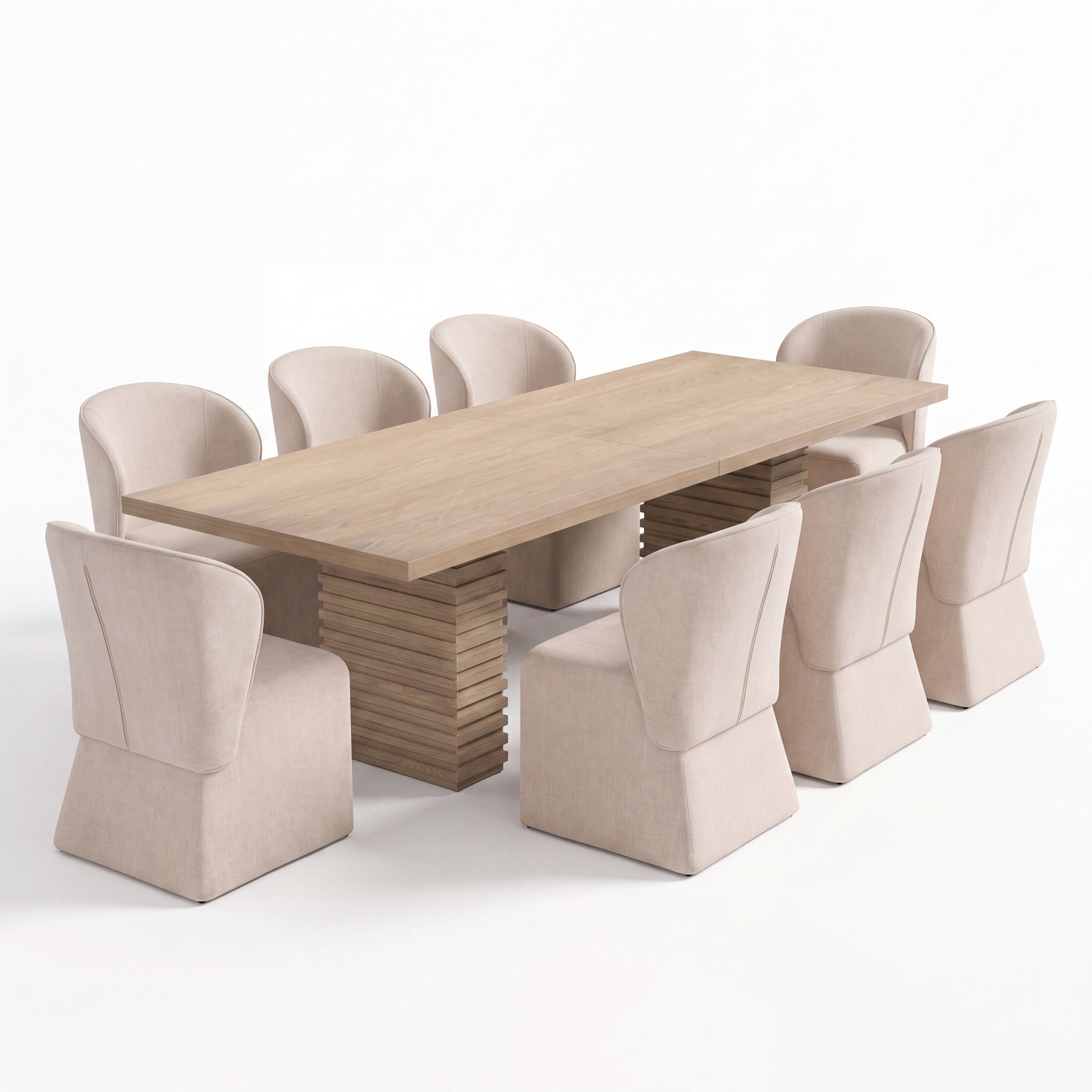 Christopher Knight Home 9-Piece Modern Dining Set, 95" Wood Table with Upholstered Chairs, Light Ash+Beige