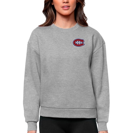 Women s Antigua Heather Gray Montreal Canadiens Primary Logo Victory Crewneck Pullover Sweatshirt
