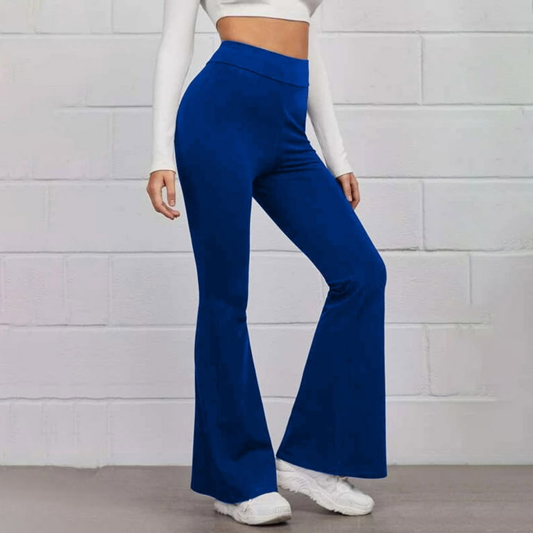 UHUYA Women Flare sweatpants Wide Leg Pants Casual Slim High Elastic Waist  Solid Color Sports Yoga Flare Pants Blue L US:8