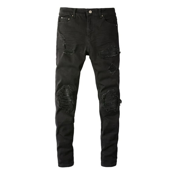 TRENDAMIRI foreign trade jeans 8520 high street fashion brand street ripped patch jeans slim elastic LUHAN