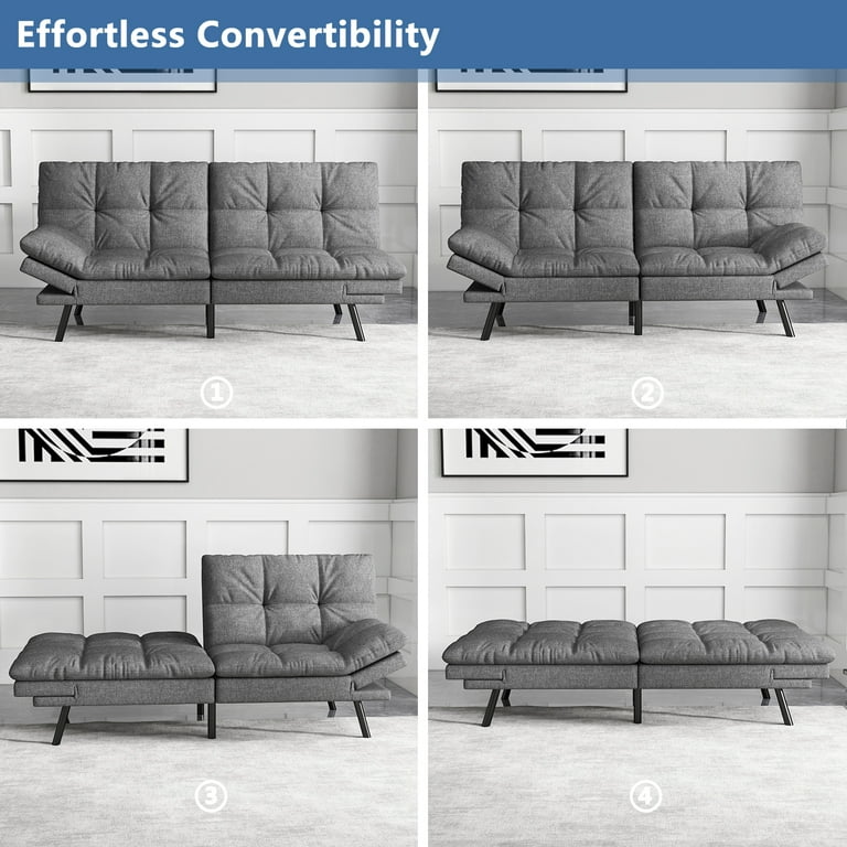 Wonder Comfort Gray Memory Foam Futon Sofa Bed Foldable Convertible Loveseat
