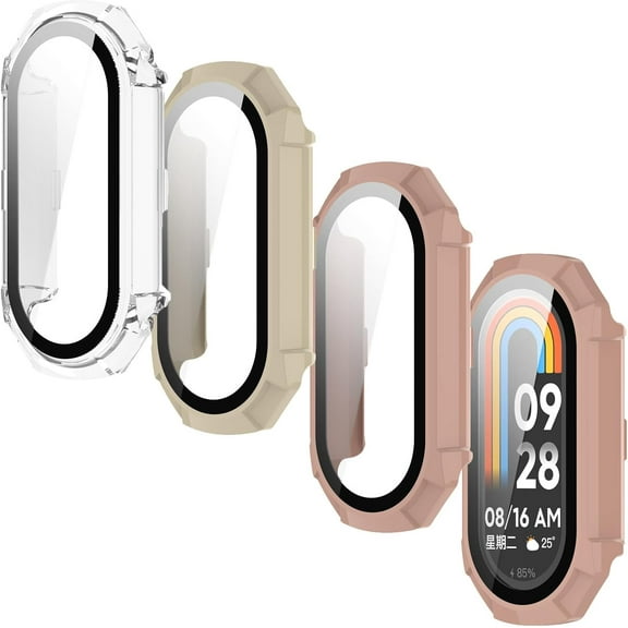 KOMI [3Pack] Case Compatible with Xiaomi Smart Band 9 Case, Full Around Cover Case Hard PC Protective Bumper Case for Xiaomi Band 9NFC Smartwatch Accessories (Ivory Clear Pink)