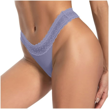 Lace Pacthwork Panties for Women Solid Color Soft Comfy Seamless Breathable Thong Casual Fashion Sexy No Show Briefs