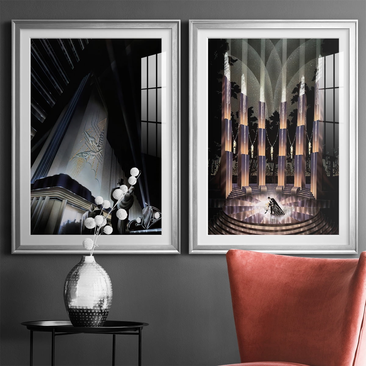 Wexford Home Nocturne Premium Framed Print, 26.5" x 36.5" - Ready to Hang, Silver (Set of 2)