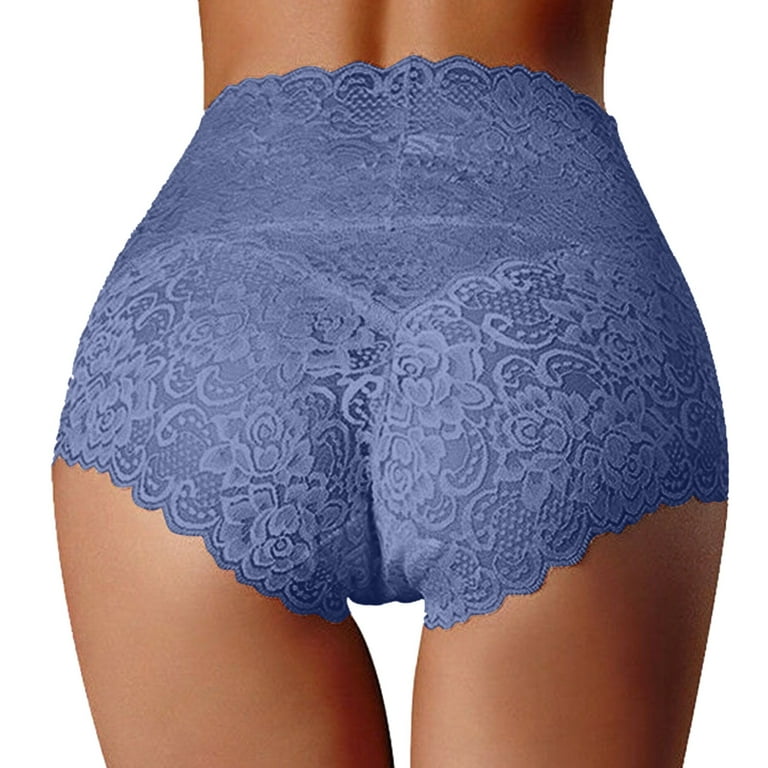 CLZOUD Cheekster Panties for Women Light Blue Lace New High Waist Underwear  Women's Thin Hollow Lace Ladies Panties Pure Cotton Crotch Large Size