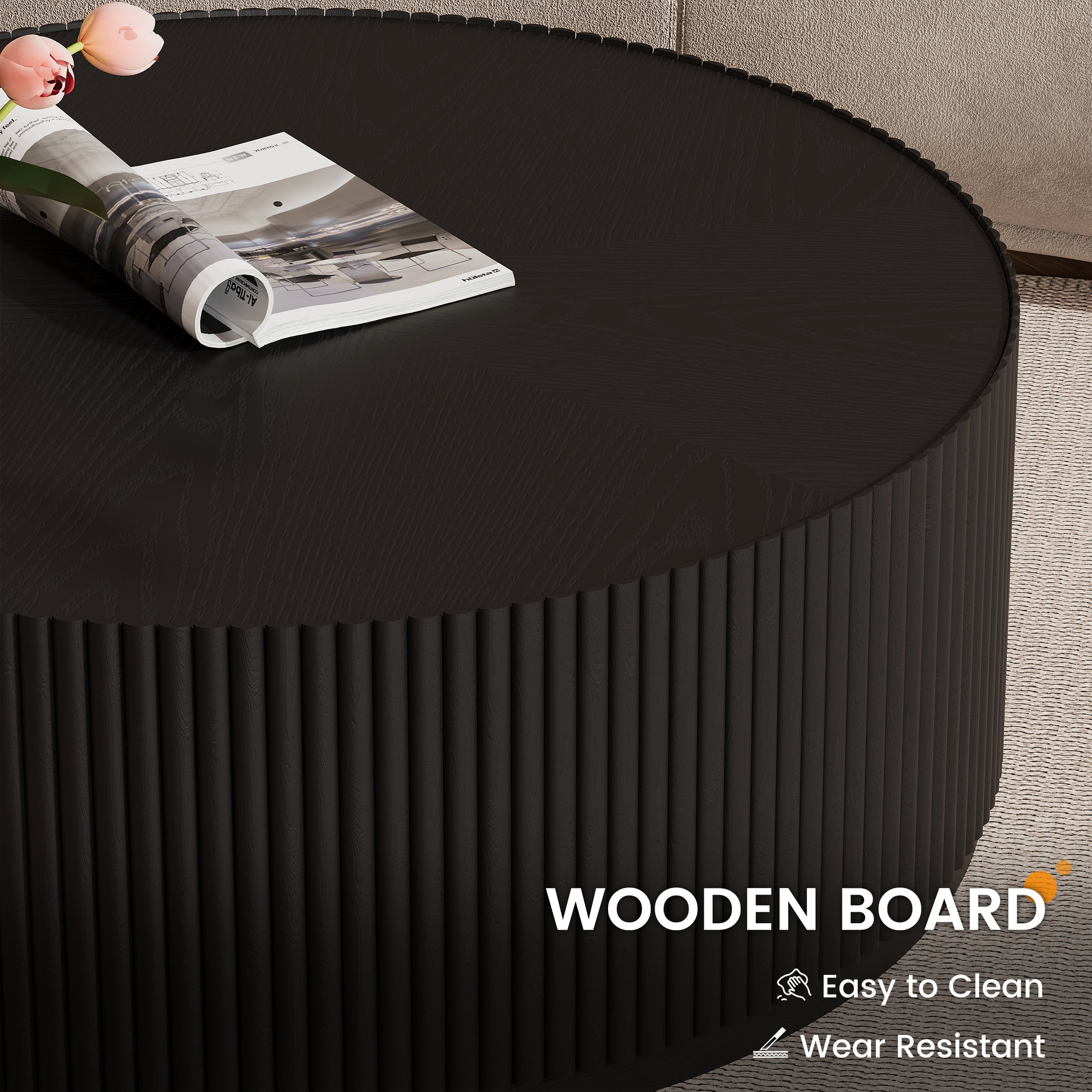 Gelloan 31.5" Round Coffee Table with Two Drawers，Circle Coffee Table Space-Saving Multiple Purpose for Living Room，Dining Room and Home,Black