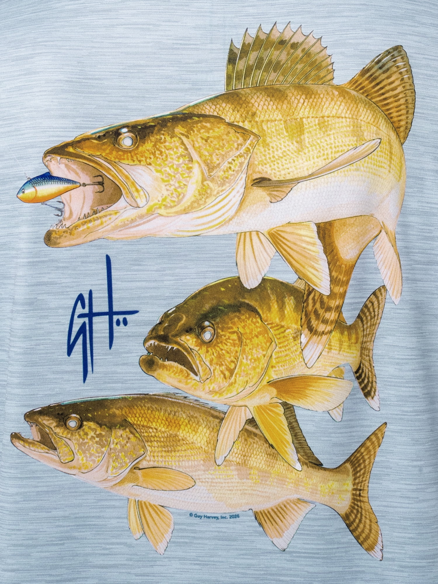GH BY GUY HARVEY Men's Long Sleeve Sun Protection 3 Walleyes Hoodie