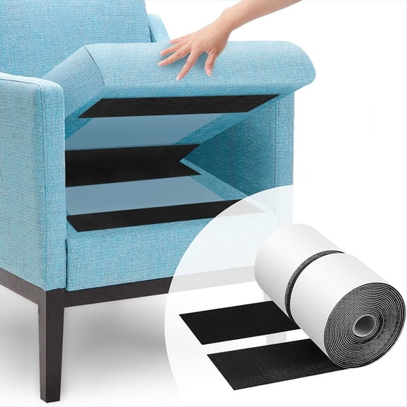 4.4 Inch X16.5 Feet Black Heavy Duty Hook and Loop Tape Adhesive, Keep Couch Cushions From Sliding or Blowing At Outdoor