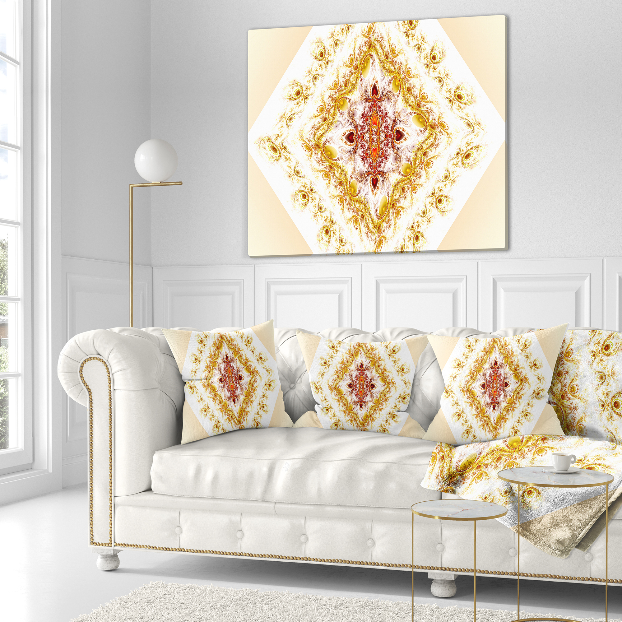 Designart Yellow Rhombus Fractal Design - Abstract Throw Pillow - 16x16