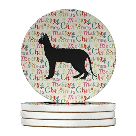 

Black Cornish Rex Cat Christmas Large Sandstone Coasters Pack of 4 4 in x 4 in