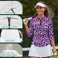 thumbnail image 6 of Uorisanigo Purple Leopard Print Women's 3/4 Sleeve Golf Top Size 2XL Comfortable Polyester Spandex Fabric Moisture Wicking Tennis Activewear Casual Zipper Pullover Outing Wear, 6 of 7