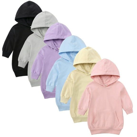 LYMAYTER Baby Toddler Girls Hooded Sweatshirt Dress Princess Long-Sleeve Onesies Sweatsuit Kangaroo Pocket Casual Sweatshirt for 1-5 Years Old