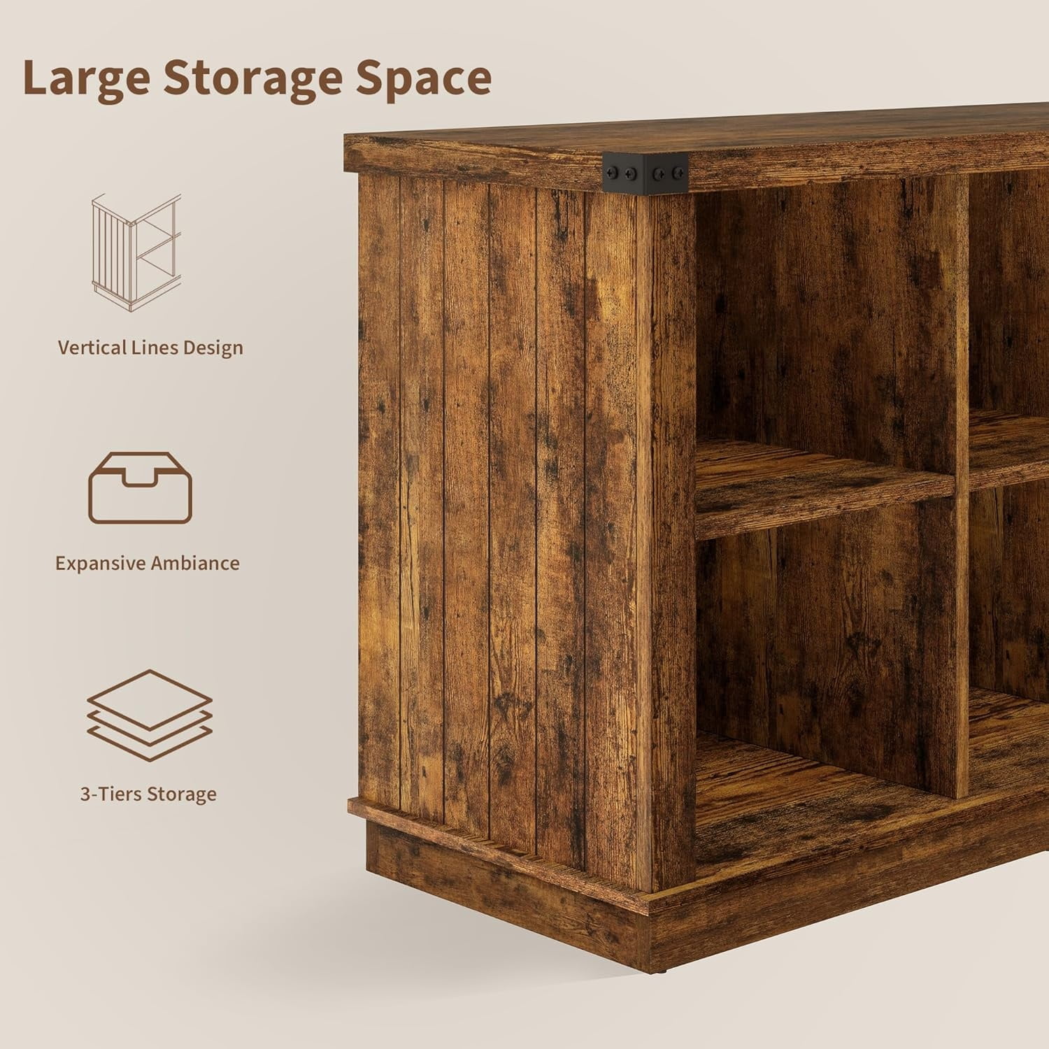8 Cube Storage Organizer Bookshelf, 3 Tier Farmhouse Horizontal Bookcase, 62 Inch Wood Storage Bookcase for Entryway, Long Low Bookshelves for Living Room