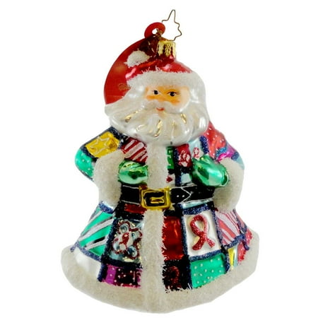 Christopher Radko QUILT N CLAUS Blown Glass Ornament Christmas Aids