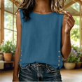 thumbnail image 2 of Women's Sleeveless Tank Tops Textured Loose Tunic Tops Button Slit Hem Casual Layering Shirts Solid Basic Tank Shirts Fashion Outfit Blue, 2 of 8