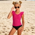 thumbnail image 5 of Mnyotv Girls Swimsuits Cut Out Bathing Suit Flutter Sleeve Tops and Floral Bikini Shorts Summer Beach Swimwears Size 7-8 Years, 5 of 8
