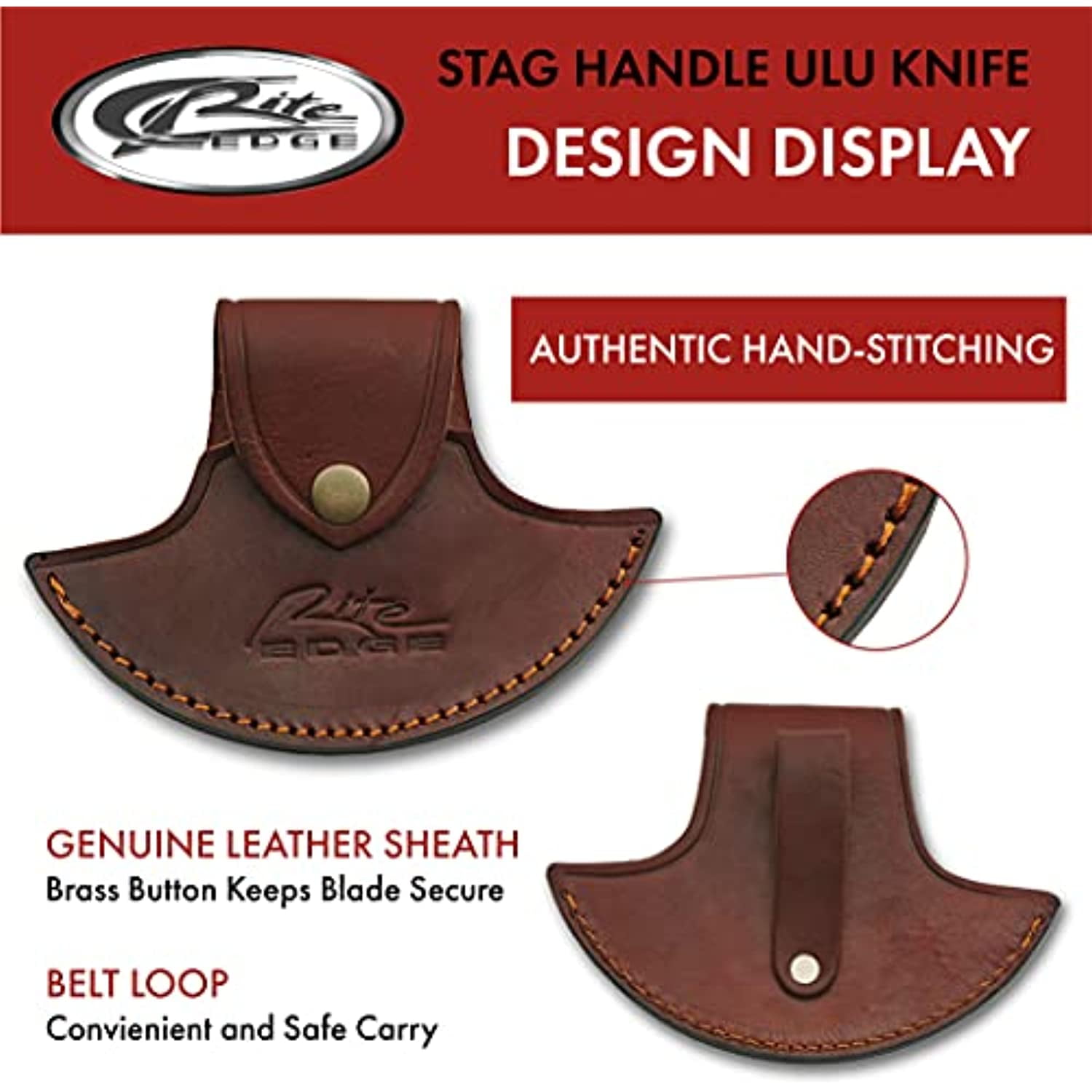 SZCO 5.5" Ulu Knife with Stag Handle and Stainless Steel Blade, Includes Leather Sheath Multi-Purpose Outdoor & Kitchen Tool