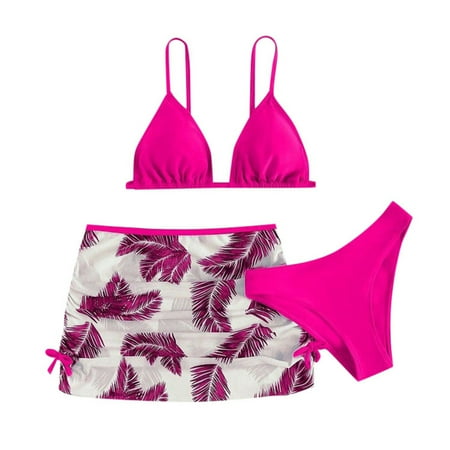 adviicd Girls Swimsuit Girls 3 Pieces Bikini Bathing Suit with Rash Guard Pants Quick Dry Swimwear Cover-Up Sets (Hot Pink 11-12 Years)