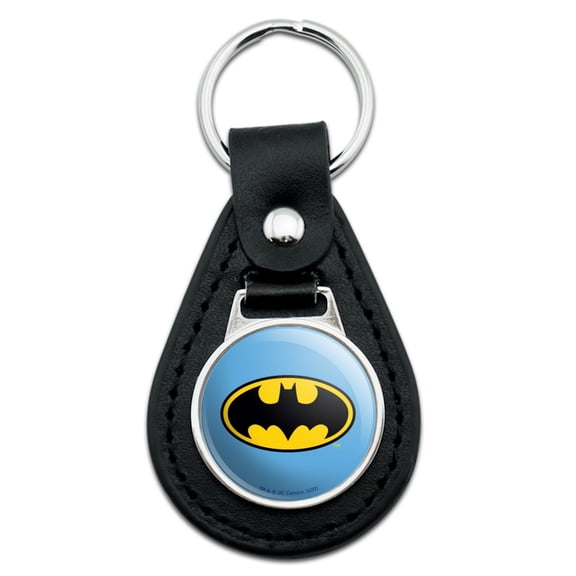Batman Classic Bat Shield Logo Black Leather Keychain