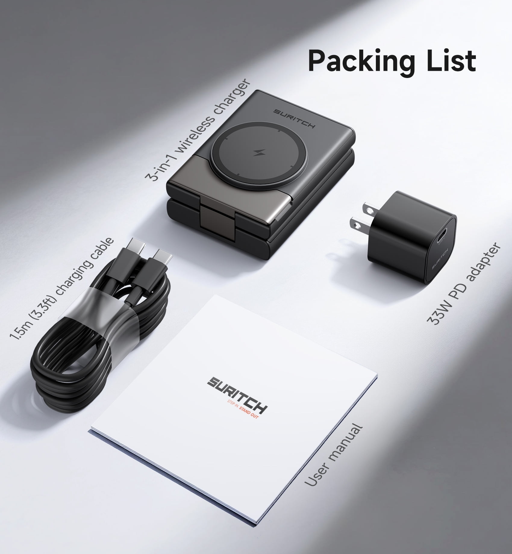 Suritch 3 in 1 Charging Station for Samsung Galaxy S25 S24 S23 S22 S21, Wireless Charger for Galaxy Watch and Buds, Black