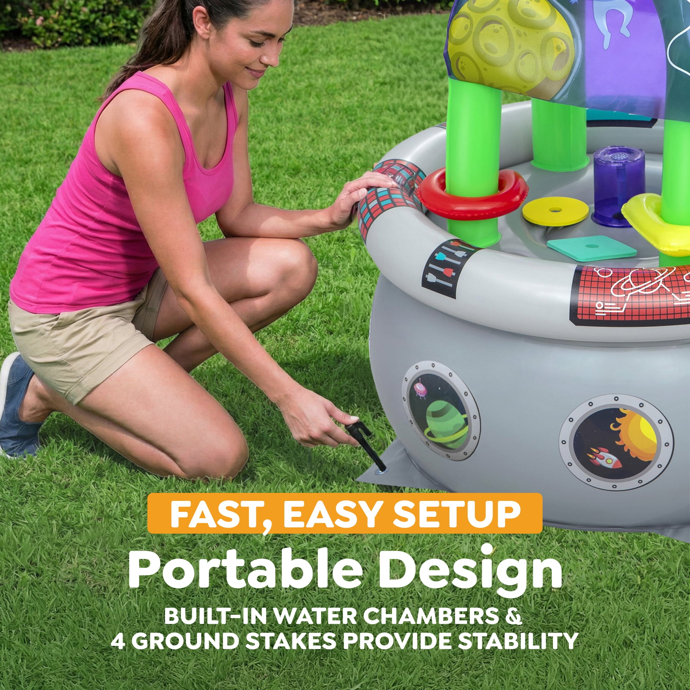 Play Day Space Station Inflatable Kids Water Table 30" x 30" x 35"